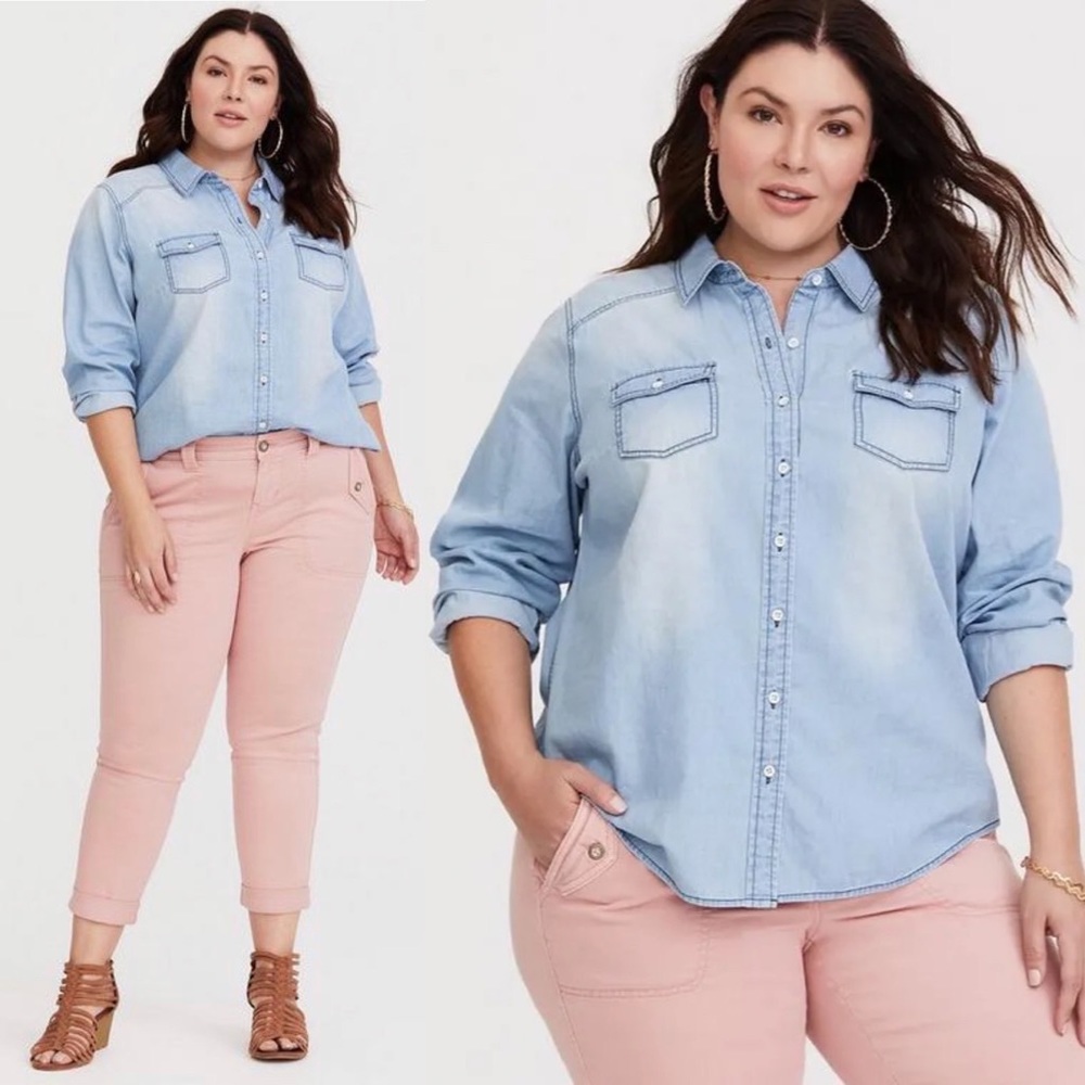 Torrid Taylor Medium Wash Denim Button-Down Shirt